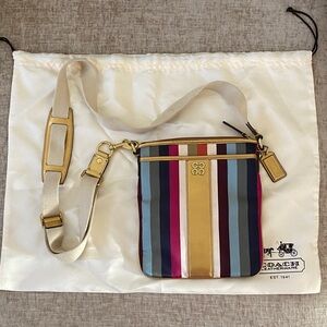 Coach Satin Striped Crossbody Zip Bag